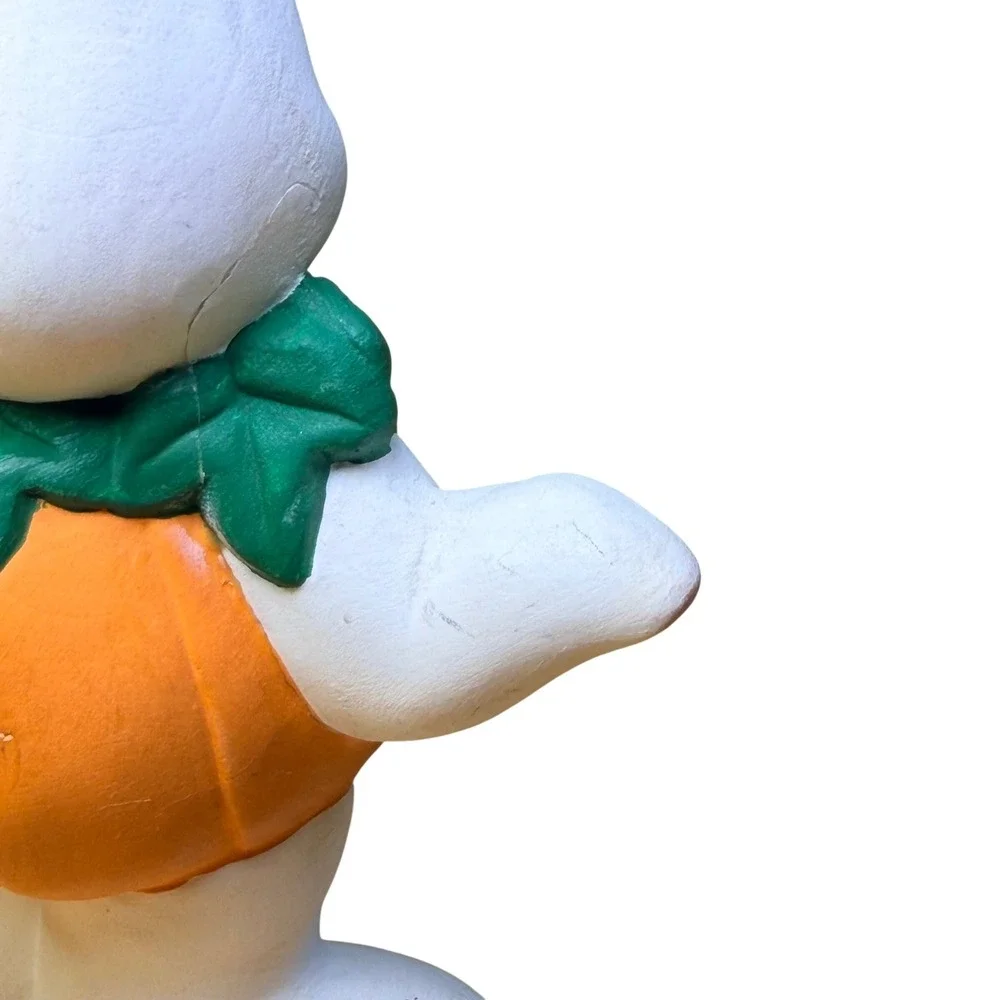 Vtg Ceramic Ghost Holding Pumpkin Figurine Halloween Jack O Lantern Sad Face